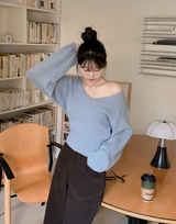2WAY Off Shoulder Deep V-neck Knit (8color)