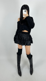 (SUPER CUTE/BUILT-IN SHORTS/ELASTIC WAIST♥) 2 COLORS ベルベットカンカンフレアストレッチミニスカート