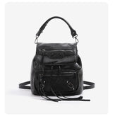 Y2K Oil-Waxed Leather Pocket Mini Backpack 2-Way