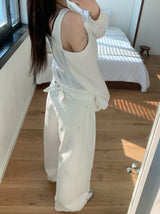 Fine X Strap Two-way Button Wide Long Pants
