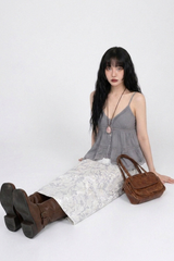 LACE BREEZE BUTTON CAMI TOP (WHITE, VIOLET GRAY 2COLORS!)