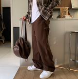 Levito Double Knee Back Banding Semi-Wide Cotton Pants