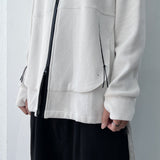 Waffle Knit Double-Zip Button Detail Hooded Jacket