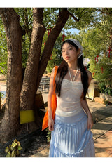sky frill cancan long skirt