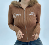 (🖤) ラブリーヒップファーディテールスリムニットフードジップアップ - 3 COLOR