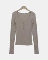 Meiko Ribbed Button Long-Sleeve T-Shirt