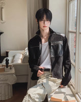 Caden Leather Color Matching Fingerhole Zip-up