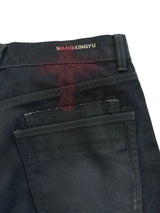 FLOCKED LIGHT HAND-BRUSHED FADED DISTRESSED COLOR-TOOTH ZIPPER HEM STRAIGHT-LEG JEANS