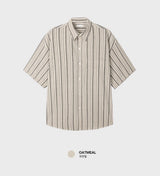 Look Marel Rustic Linen Blend Stripe Oversized Short Sleeve Shirt