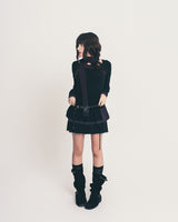 dot frill layered top / black