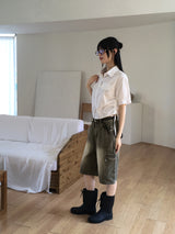 【4color】ティシャンカーゴバミューダハーフデニムショートパンツ