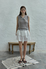 Ribbon sleeveless knit_gray