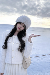 Feminine Pearl Fur Jacket Ivory