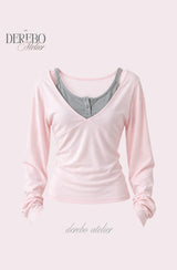 Stella Pink Gray Layered Long Sleeve T-shirt