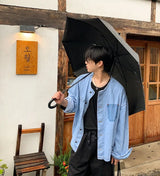 ルーズフィット シルケット Uネック ロングスリーブ ティーシャツ