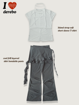 cool frill layered skirt bendable pants