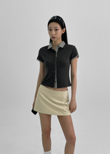 [MADE] Tiniwin Color Combination Short Sleeve Collar Cardigan