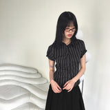 Giol Geek シック ストライプ シャーリング パフ 半袖シャツ