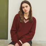 Always Cable V-neck Knit_3Color