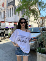 Barcode unbuttoned shoulder loose fit tee