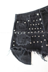 chrome patch studded denim shorts
