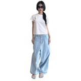 Tiberinus - バギーフローウィジーンズ - スラウチーレッグジーンズ - Sky Blue - Cotton Denim
