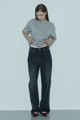 Wide washed denim pants_black