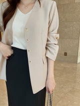Illy V-neck No Collar Jacket (Belt set)