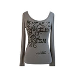 オータムキナレタリング スリムUネック 長袖Tシャツ (Beige)