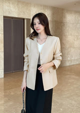 Illy V-neck No Collar Jacket (Belt set)