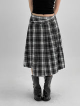 [MADE] Playit Check Pleated Wrap Midi Skirt