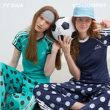 Riverstone Plus Polka Dot Breathable Color Block Jersey T-shirt, Women Slim Fit Casual Short Sleeve Top