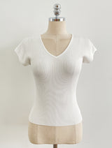 Beck V-Neck Ribbed Cap Sleeve Knit Tee