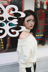 [ID] Logo Off-Shoulder Sweatshirt (Choker Set) (Ivory) 