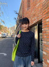 26SS★ [BAONHAUS] Sorea Flower Ribbed Long Sleeve Tee
