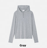 Mude Loose Fit Henley Neck Long Sleeve Hoodie