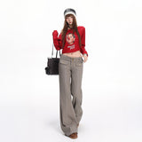 Gray Low-Rise Wide Cargo Pants