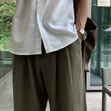 No-Mace Back Banding Two-Tuck Linen Wide Pants