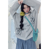 Y2K Pixel Jacquard Collar Knit Cardigan