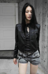 26FW★ CROP FADED ZIP LEATHER JACKET