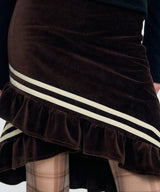 Color Strap Velour Frill Skirt _ BROWN