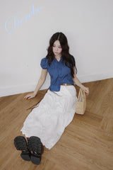 Cotton Punching Banded Waist Long Skirt
