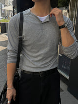 Snap layered muscle long sleeve t-Shirt