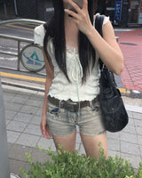 Stud short denim pants