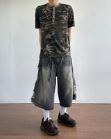 Destroyed Camouflage Denim Half Pants