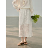 Lace embroidered slit straight skirt