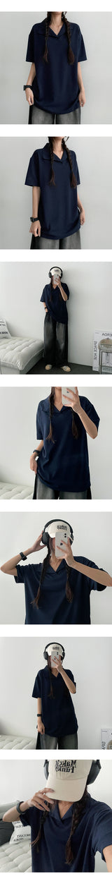 ニブルオープンカラー半袖ニットTシャツ
