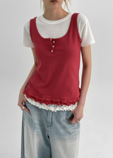 [MADE] Forpoon Frill Henley Neck Sleeveless Top