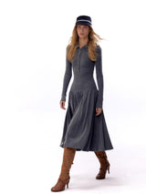 NyDkyel™ Knit hooded dress with irregular buttons embellished with fleece feel pit stripe