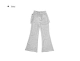 Wooeun Layered Bootcut Button Wrap Skirt Pants